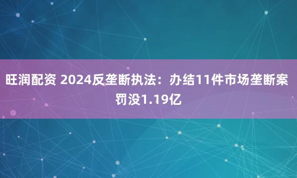 旺润配资 2024反垄断执法：办结11件市场垄断案 罚没1.19亿